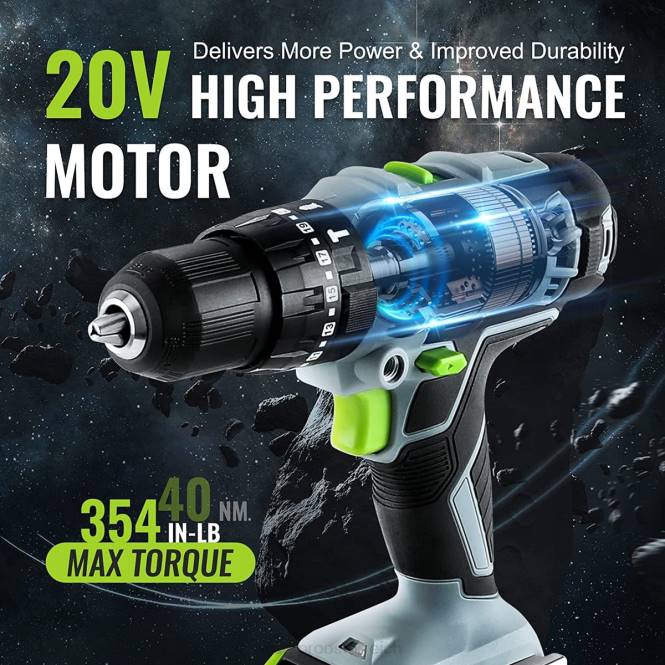 20-V-Max-Akku-Bohrschrauber-Set, Elektro-Schlagbohrmaschine mit 102 Zubehörteilen, 2 x 2,0-Ah-Li-Ionen-Akkus mit Schnellladegerät WORKPRO V02J170 nützlich Werkzeug