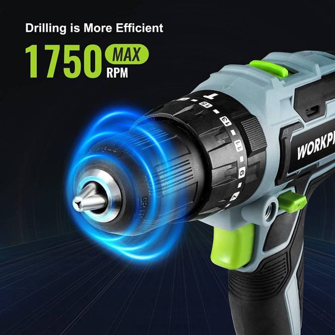 20-V-Max-Akku-Bohrschrauber-Set, Elektro-Schlagbohrmaschine mit 102 Zubehörteilen, 2 x 2,0-Ah-Li-Ionen-Akkus mit Schnellladegerät WORKPRO V02J170 nützlich Werkzeug