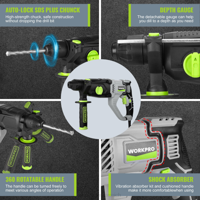 7,5 A 1-1/4 Zoll Premium SDS-Plus Bohrhammer, leichte kabelgebundene Version WORKPRO V02J178 nützlich Werkzeug