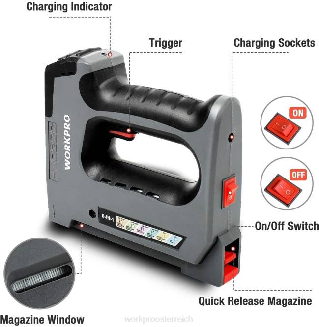 6-in-1 3,6 V wiederaufladbarer kabelloser Tacker WORKPRO V02J166 nützlich Werkzeug
