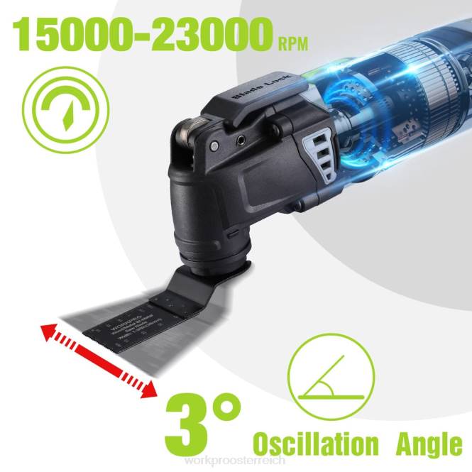 Auswechselbare oszillierende Säge mit 3,0 Ampere Kabel und Schnellverschluss, 7 variablen Geschwindigkeiten und 3 Oszillationswinkeln, 17 Sägezubehörteilen und Tragetasche WORKPRO V02J230 nützlich Wer