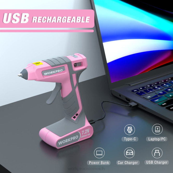 7,2-V-Akku-Heißklebepistolen-Set WORKPRO V02J164 rosa/weiß Werkzeug