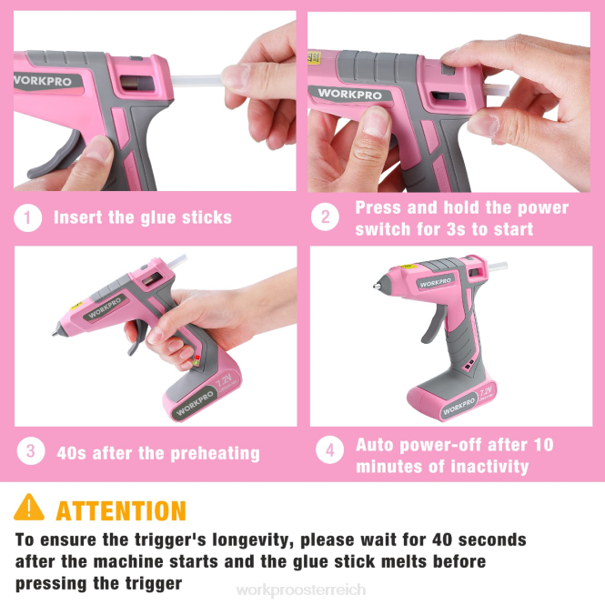 7,2-V-Akku-Heißklebepistolen-Set WORKPRO V02J164 rosa/weiß Werkzeug