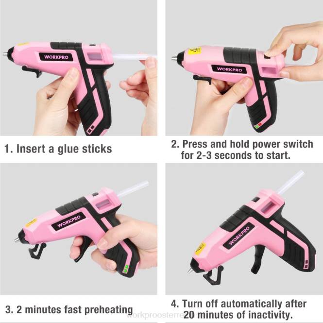 Kabellose, schnell schmelzende Mini-Klebepistole mit 20 Premium-Klebestiften WORKPRO V02J163 Blau Rosa Werkzeug