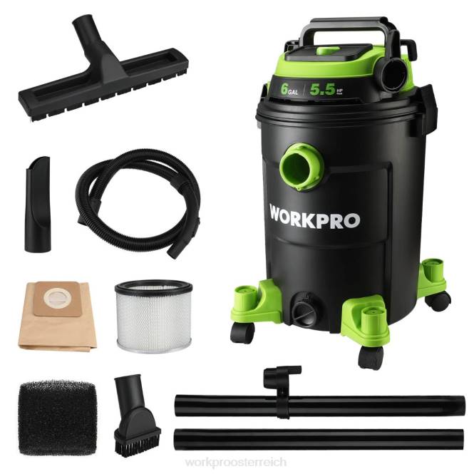 Werkstattstaubsauger mit 6 Gallonen und 5,5 PS Spitzenleistung, Hepa-Filterschlauch und Zubehör WORKPRO V02J215 hilfreich Werkzeug