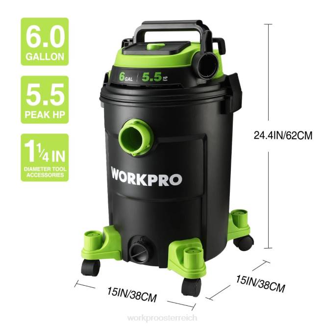 Werkstattstaubsauger mit 6 Gallonen und 5,5 PS Spitzenleistung, Hepa-Filterschlauch und Zubehör WORKPRO V02J215 hilfreich Werkzeug
