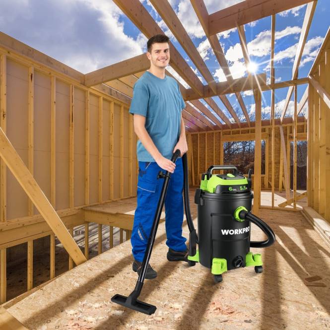 Werkstattstaubsauger mit 6 Gallonen und 5,5 PS Spitzenleistung, Hepa-Filterschlauch und Zubehör WORKPRO V02J215 hilfreich Werkzeug