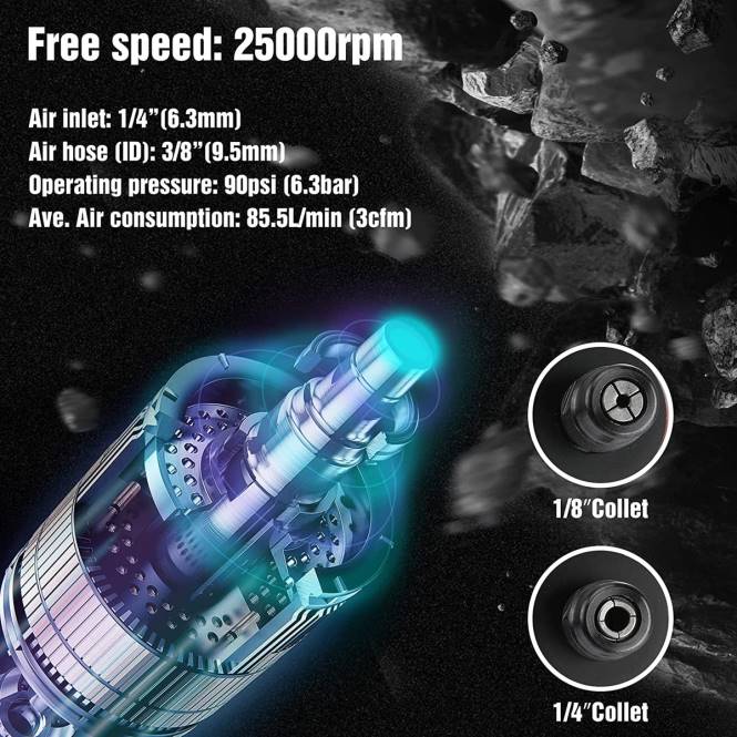 Luft-Stabschleifer, 1/4-Zoll pneumatischer Geradschleifer, 25000 U/min, luftbetriebener Stabschleifer WORKPRO V02J183 neu Werkzeug