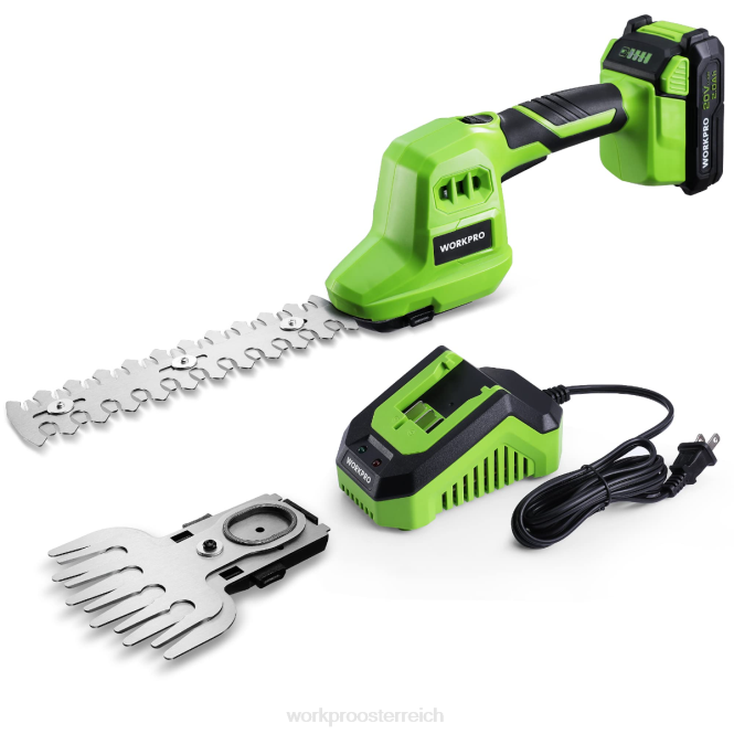 2-in-1-Elektro-Akku-Grasheckenschere mit 20 V und handgeführter Sträucherschere mit wiederaufladbarem 2,0-Ah-Lithium-Ionen-Akku und 1-stündigem Schnellladegerät WORKPRO V02J302 nützlich Werkzeug