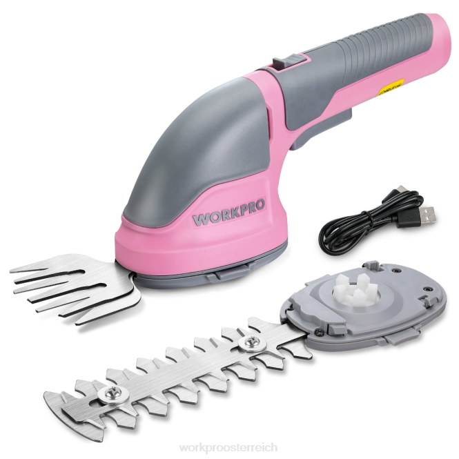 2-in-1-Hand-3,6-V-Elektro-Akku-Gebüschschneider, Heckenschere/Grasschneider WORKPRO V02J268 rosa/grün/weiß Werkzeug