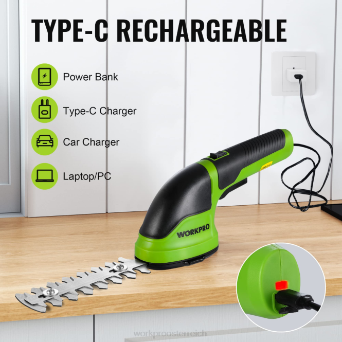 2-in-1-Hand-3,6-V-Elektro-Akku-Gebüschschneider, Heckenschere/Grasschneider WORKPRO V02J268 rosa/grün/weiß Werkzeug