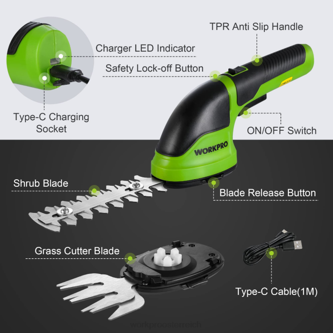 2-in-1-Hand-3,6-V-Elektro-Akku-Gebüschschneider, Heckenschere/Grasschneider WORKPRO V02J268 rosa/grün/weiß Werkzeug