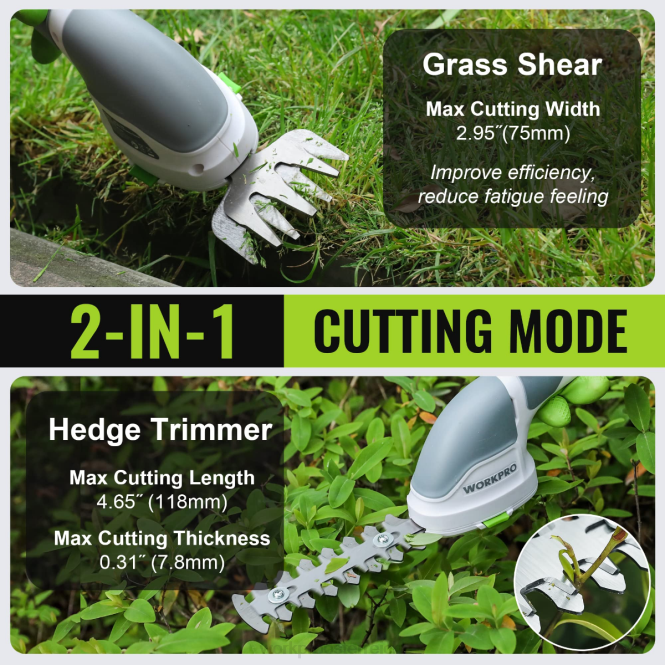 2-in-1-Hand-3,6-V-Elektro-Akku-Gebüschschneider, Heckenschere/Grasschneider WORKPRO V02J268 rosa/grün/weiß Werkzeug