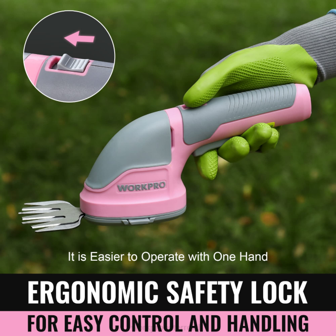 2-in-1-Hand-3,6-V-Elektro-Akku-Gebüschschneider, Heckenschere/Grasschneider WORKPRO V02J268 rosa/grün/weiß Werkzeug