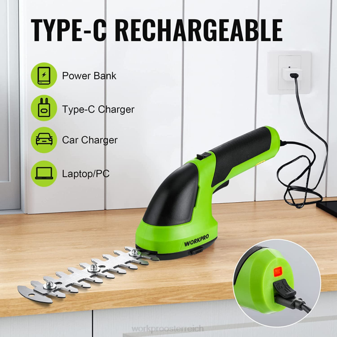 2-in-1-Hand-7,2-V-Elektro-Akku-Gebüschschneider, Heckenschere/Grasschneider WORKPRO V02J269 rosa/grün/weiß Werkzeug