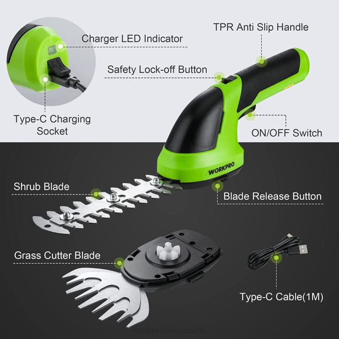 2-in-1-Hand-7,2-V-Elektro-Akku-Gebüschschneider, Heckenschere/Grasschneider WORKPRO V02J269 rosa/grün/weiß Werkzeug