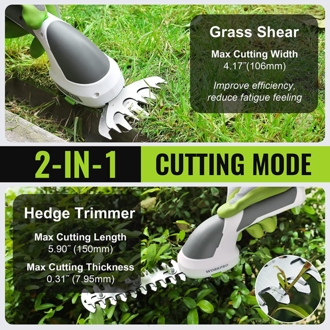 2-in-1-Hand-7,2-V-Elektro-Akku-Gebüschschneider, Heckenschere/Grasschneider WORKPRO V02J269 rosa/grün/weiß Werkzeug