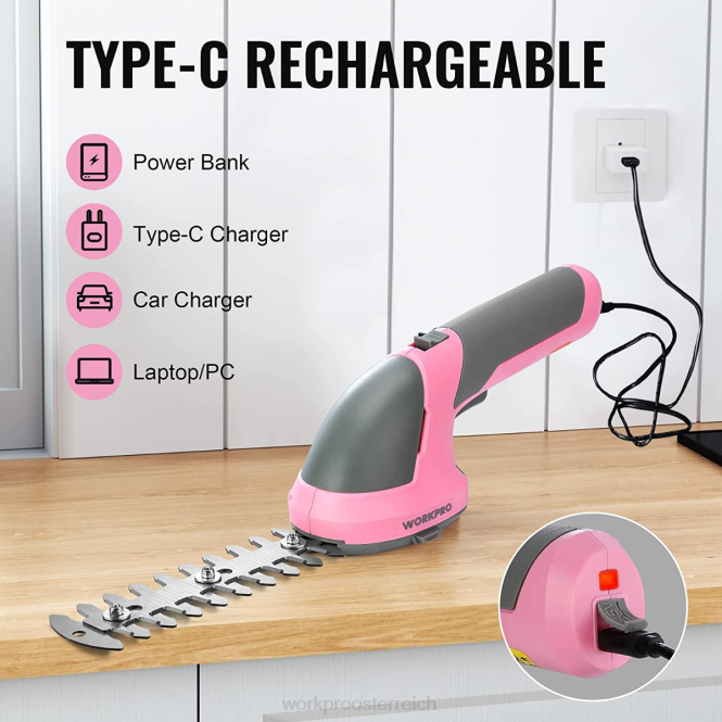 2-in-1-Hand-7,2-V-Elektro-Akku-Gebüschschneider, Heckenschere/Grasschneider WORKPRO V02J269 rosa/grün/weiß Werkzeug