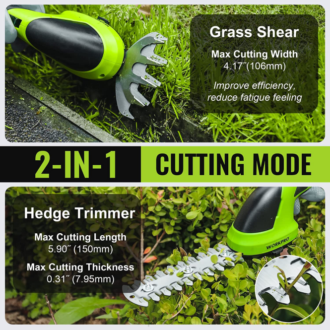 2-in-1-Hand-7,2-V-Elektro-Akku-Gebüschschneider, Heckenschere/Grasschneider WORKPRO V02J269 rosa/grün/weiß Werkzeug