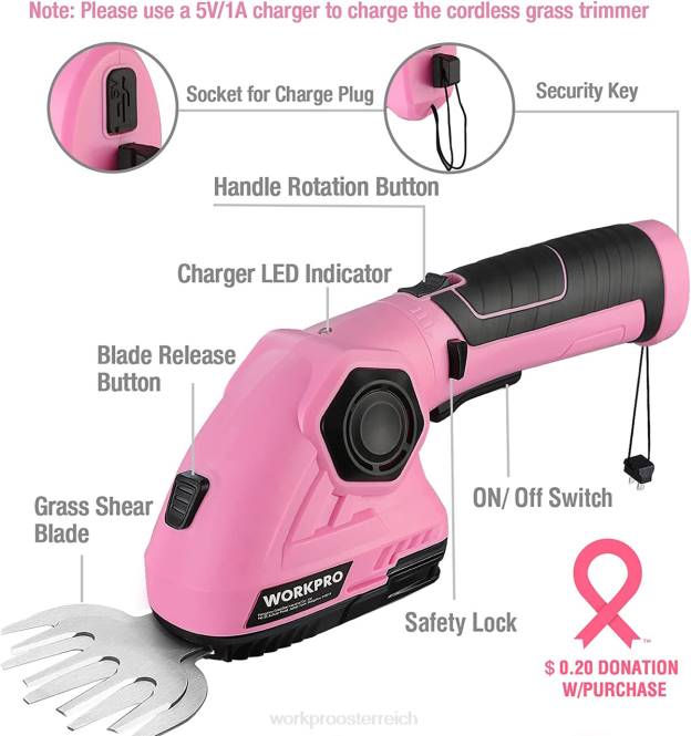 2-in-1-Handheckenschere 7,2 V elektrischer Rasentrimmer/Heckenschere WORKPRO V02J266 Rosa Werkzeug