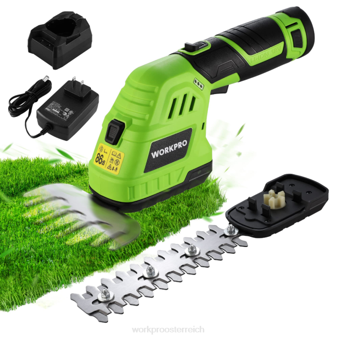 2-in-1 elektrische 12-V-Grasheckenschere und handgeführter Sträucherschneider mit wiederaufladbarem 2,0-Ah-Lithium-Ionen-Akku und 1-stündigem Schnellladegerät WORKPRO V02J301 morden Werkzeug