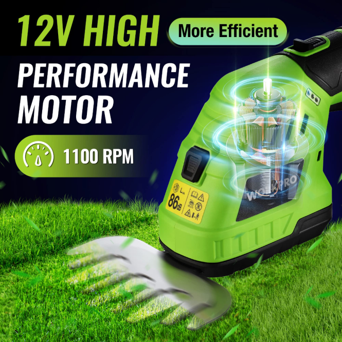 2-in-1 elektrische 12-V-Grasheckenschere und handgeführter Sträucherschneider mit wiederaufladbarem 2,0-Ah-Lithium-Ionen-Akku und 1-stündigem Schnellladegerät WORKPRO V02J301 morden Werkzeug