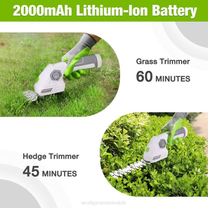 Akku-Grasschere und Strauchschneider 2-in-1-Handheckenschere 7,2 V elektrische Rasentrimmer-Heckenschere WORKPRO V02J297 Grün Weiß Werkzeug