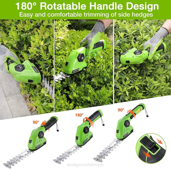 Akku-Grasschere und Strauchschneider 2-in-1-Handheckenschere 7,2 V elektrische Rasentrimmer-Heckenschere WORKPRO V02J297 Grün Weiß Werkzeug