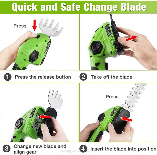 Akku-Grasschere und Strauchschneider 2-in-1-Handheckenschere 7,2 V elektrische Rasentrimmer-Heckenschere WORKPRO V02J297 Grün Weiß Werkzeug