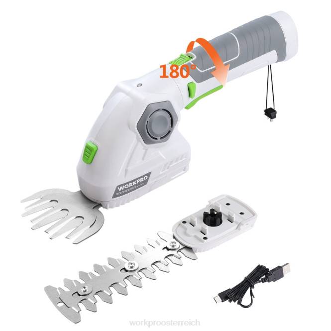 Akku-Grasschere und Strauchschneider 2-in-1-Handheckenschere 7,2 V elektrische Rasentrimmer-Heckenschere WORKPRO V02J297 Grün Weiß Werkzeug