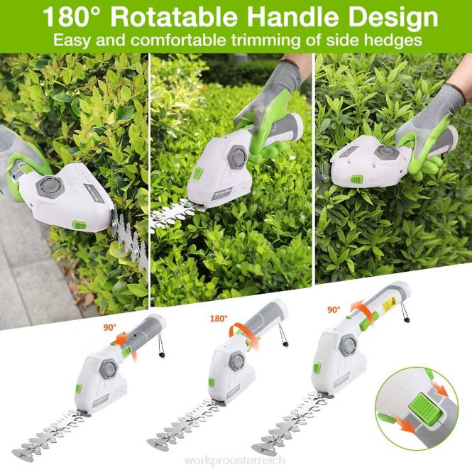 Akku-Grasschere und Strauchschneider 2-in-1-Handheckenschere 7,2 V elektrische Rasentrimmer-Heckenschere WORKPRO V02J297 Grün Weiß Werkzeug