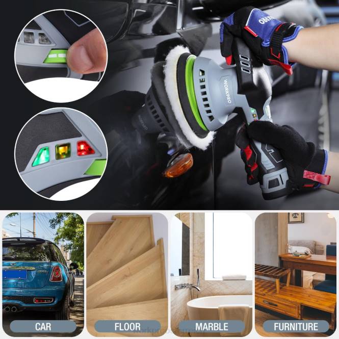 6-Zoll-Dual-Action-Akku-Polierer für Autos mit 2 wiederaufladbaren 12-V-Akkus WORKPRO V02J238 morden Werkzeug