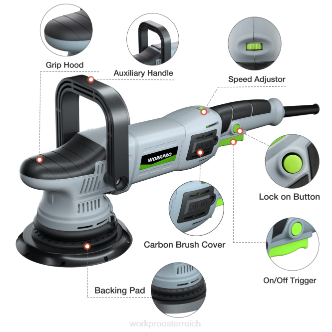 Pufferpolierer, 6-Zoll-1080-W-Dual-Action-Exzenterpolierset WORKPRO V02J240 morden Werkzeug