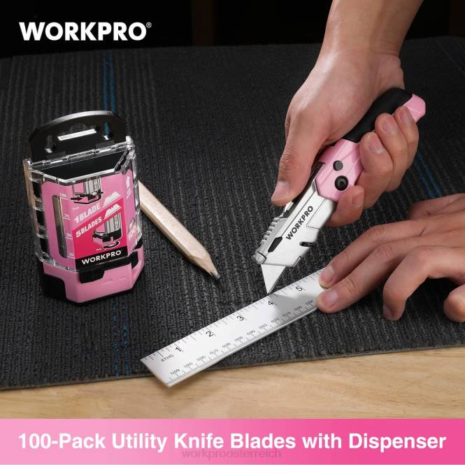 100 Stück Ersatzklingen für Allzweckmesser aus SK5-Kohlenstoffstahl mit Spender WORKPRO V02J49 rot Rosa Werkzeug