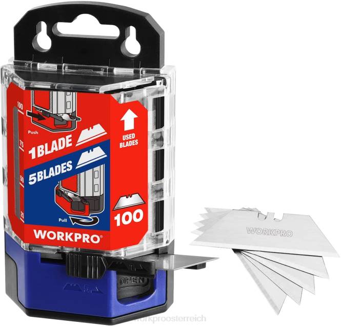 100 Stück Ersatzklingen für Allzweckmesser aus SK5-Kohlenstoffstahl mit Spender WORKPRO V02J49 rot Rosa Werkzeug