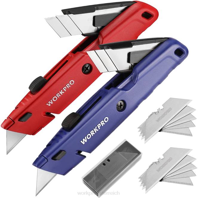 Einziehbares Universalmesser mit zusätzlicher Klingenaufbewahrung, 2er-Pack Schnellwechselmesser WORKPRO V02J56 morden Werkzeug