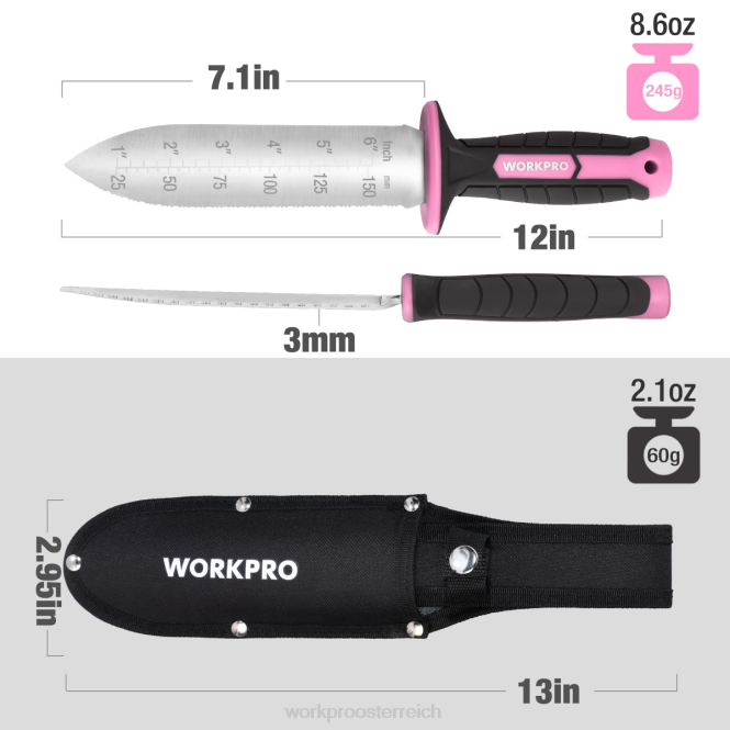 Gartenmesser mit Oxford-Scheide, Klinge aus rostfreiem Stahl mit Schneide WORKPRO V02J283 grün/rosa Werkzeug