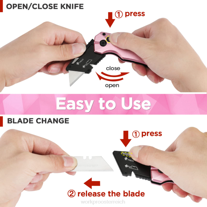 Klappbares Allzweckmesser aus Aluminium, inklusive 10 Ersatzklingen WORKPRO V02J54 Rosa Werkzeug