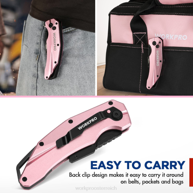 Klappbares Allzweckmesser aus Aluminium, inklusive 10 Ersatzklingen WORKPRO V02J54 Rosa Werkzeug