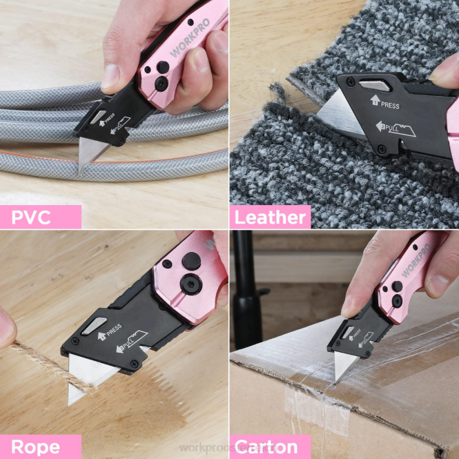 Klappbares Allzweckmesser aus Aluminium, inklusive 10 Ersatzklingen WORKPRO V02J54 Rosa Werkzeug