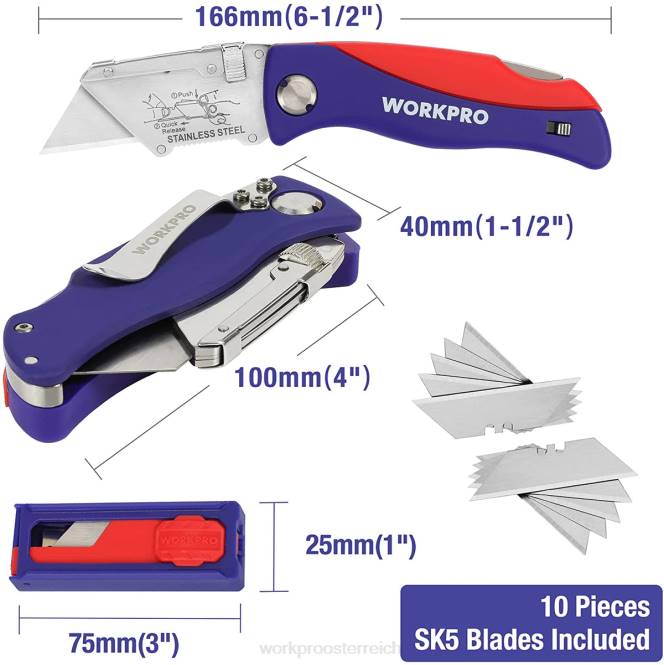 Klappbares Allzweckmesser mit Back-Lock-Schnellwechsel-Kistenschneider mit Gürtelclip WORKPRO V02J46 morden Werkzeug