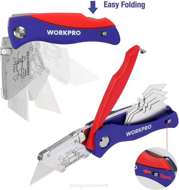 Klappbares Allzweckmesser mit Back-Lock-Schnellwechsel-Kistenschneider mit Gürtelclip WORKPRO V02J46 morden Werkzeug