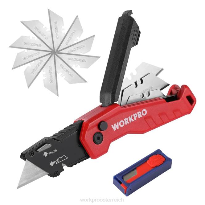 Klappbares Universalmesser, Schnellwechsel-Boxcutte, 13 zusätzliche Klingen im Lieferumfang enthalten WORKPRO V02J52 blau/rot/rosa Werkzeug