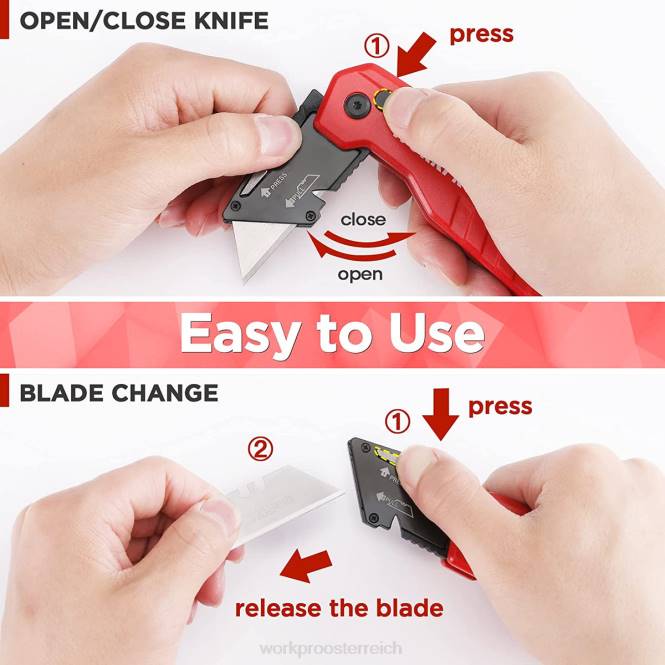Klappbares Universalmesser, Schnellwechsel-Boxcutte, 13 zusätzliche Klingen im Lieferumfang enthalten WORKPRO V02J52 blau/rot/rosa Werkzeug