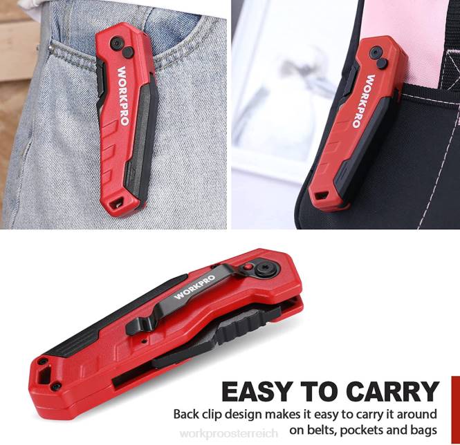 Klappbares Universalmesser, Schnellwechsel-Boxcutte, 13 zusätzliche Klingen im Lieferumfang enthalten WORKPRO V02J52 blau/rot/rosa Werkzeug