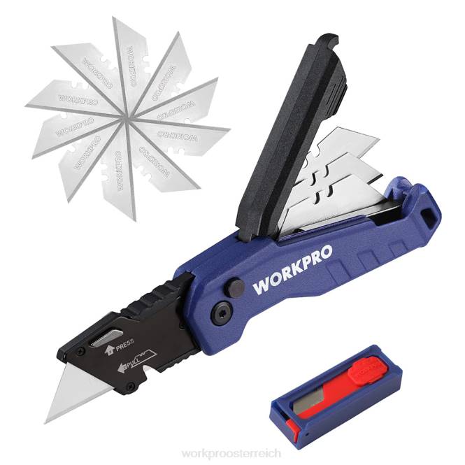 Klappbares Universalmesser, Schnellwechsel-Boxcutte, 13 zusätzliche Klingen im Lieferumfang enthalten WORKPRO V02J52 blau/rot/rosa Werkzeug