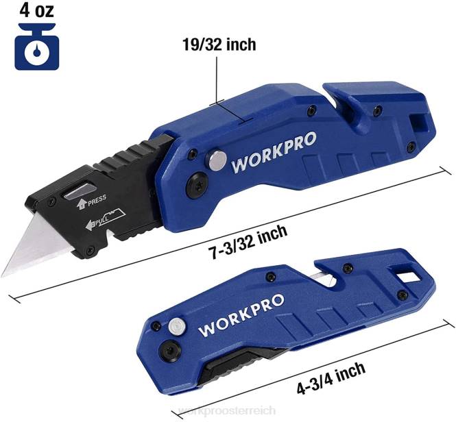 Klappbares Universalmesser, leichter Allzweckschneider mit Nylongriff und 10-teiligen Zusatzklingen WORKPRO V02J38 rot/blau/schwarz Werkzeug