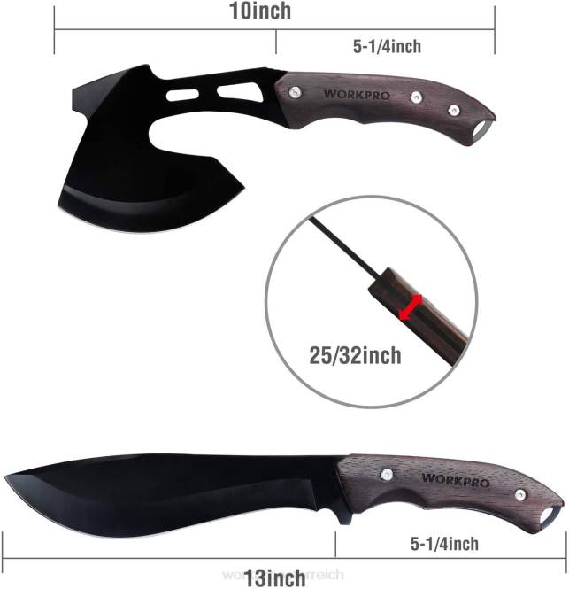 Kombiset aus Vollerl-Holzgriffaxt und feststehendem Messer mit Nylonscheide WORKPRO V02J48 nützlich Werkzeug