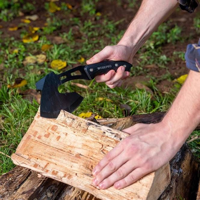 Kombiset aus Vollerl-Holzgriffaxt und feststehendem Messer mit Nylonscheide WORKPRO V02J48 nützlich Werkzeug