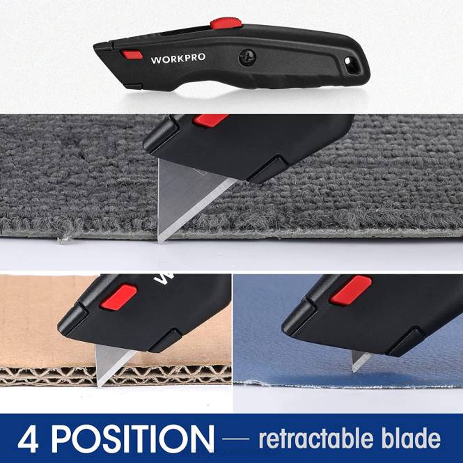 Premium-Allzweckmesser, einziehbarer Hochleistungs-Kistenschneider aus Ganzmetall, Rasiermesser mit Schnellwechselklinge und 10 zusätzlichen Klingen WORKPRO V02J51 schwarz/blau/rot Werkzeug